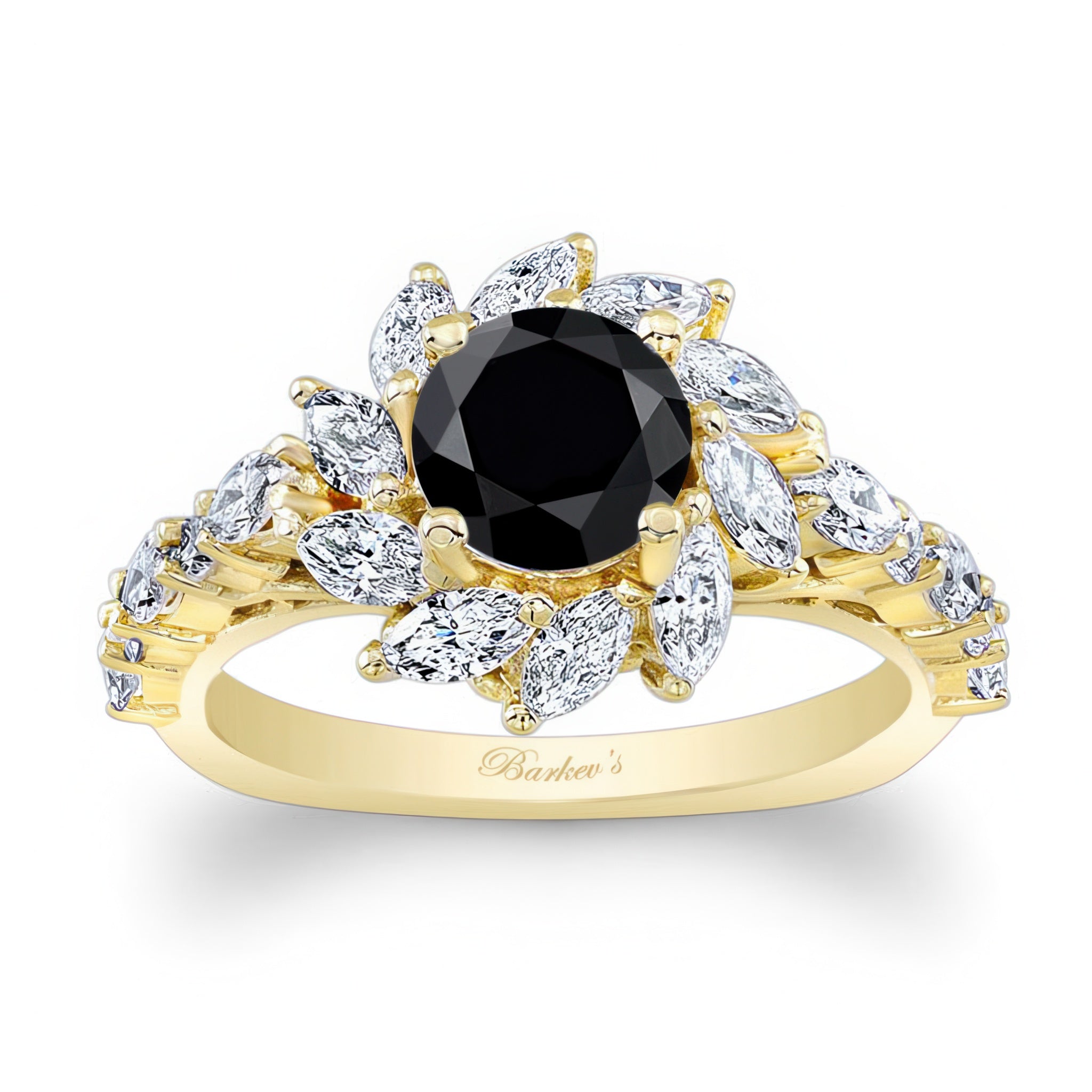 Black And White Diamond Sunflower Engagement Ring