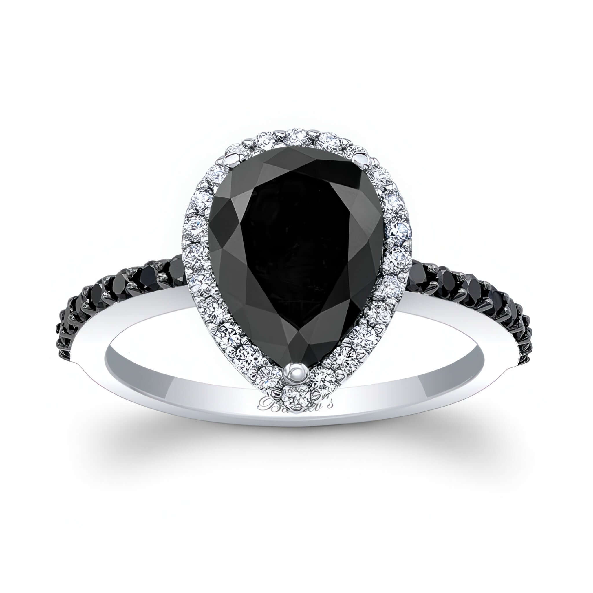 2 Carat Pear Shaped Black Diamond Halo Ring in 14k White Gold - Barkev's - BC-8236LBK