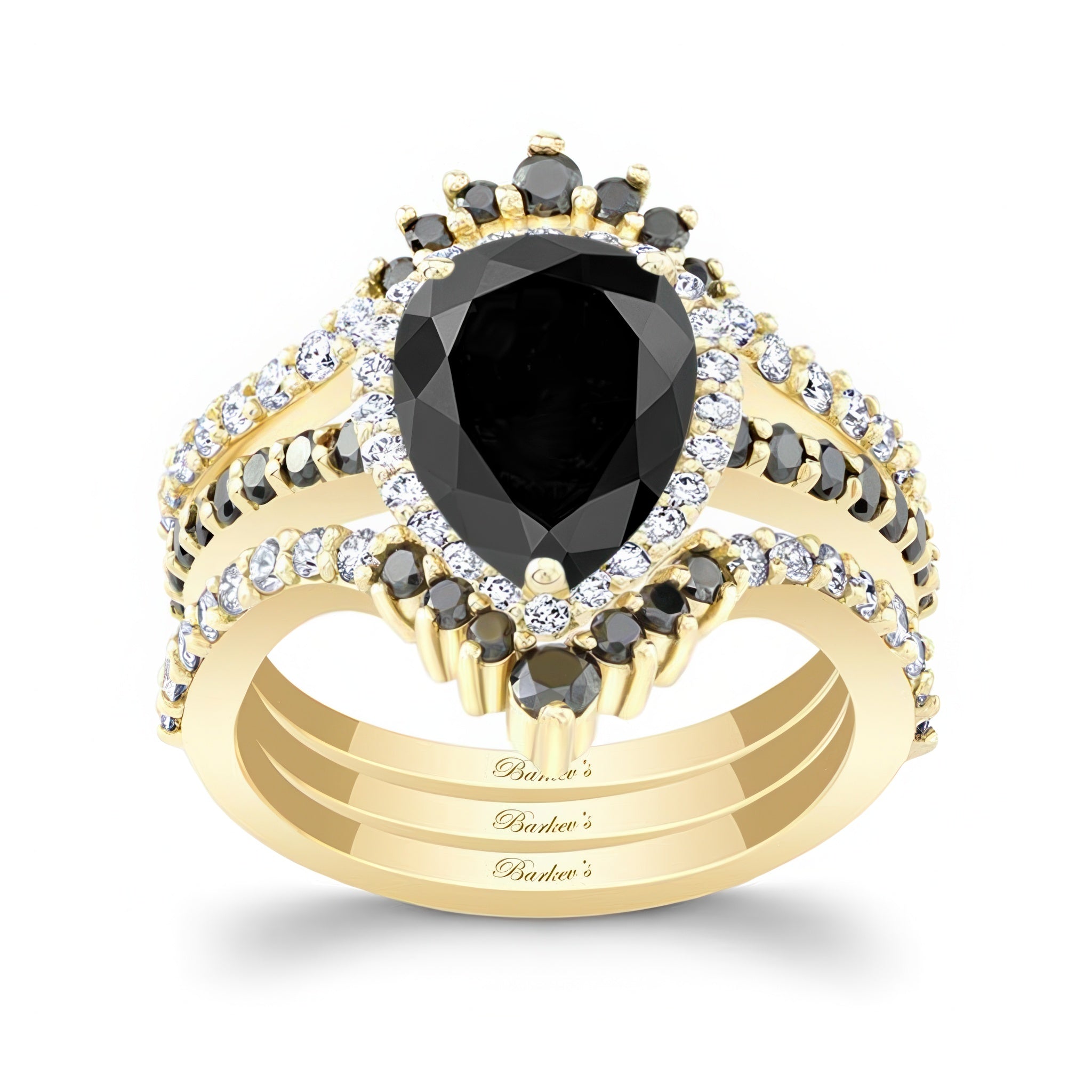 Pear Shaped Black Diamond Wedding Set With 2 Bands