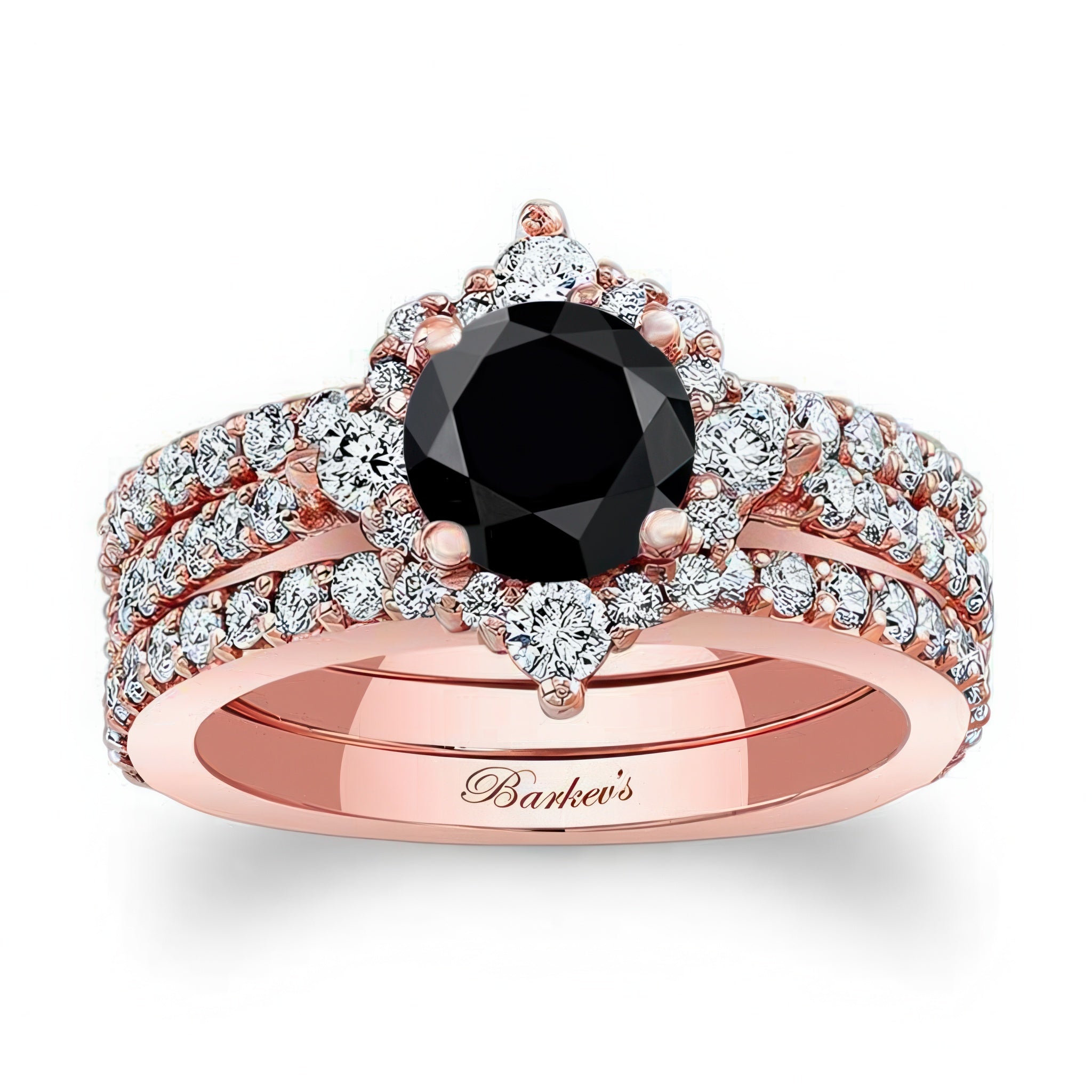 Classic Halo Black And White Diamond Bridal Set With 2 Bands