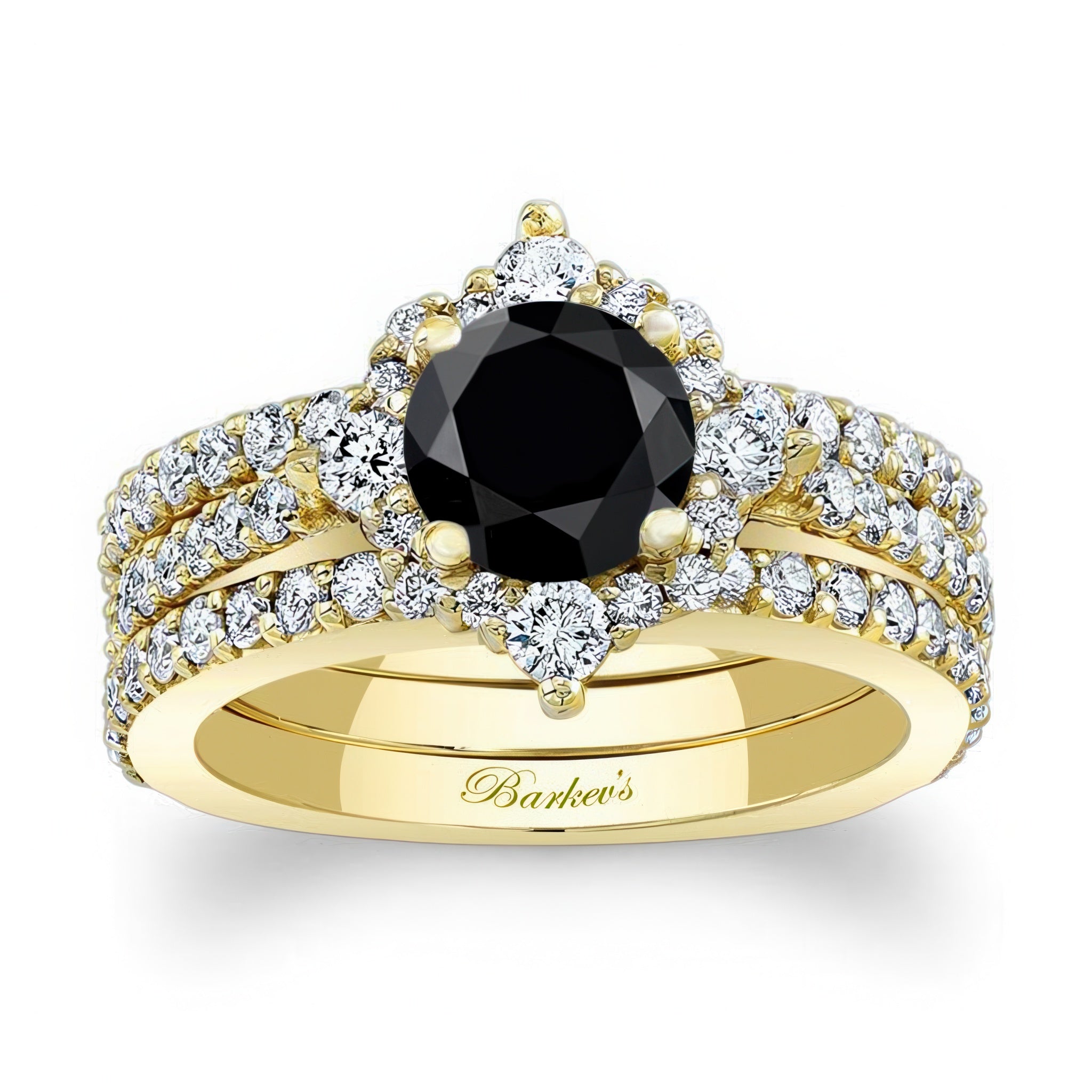 Classic Halo Black And White Diamond Bridal Set With 2 Bands