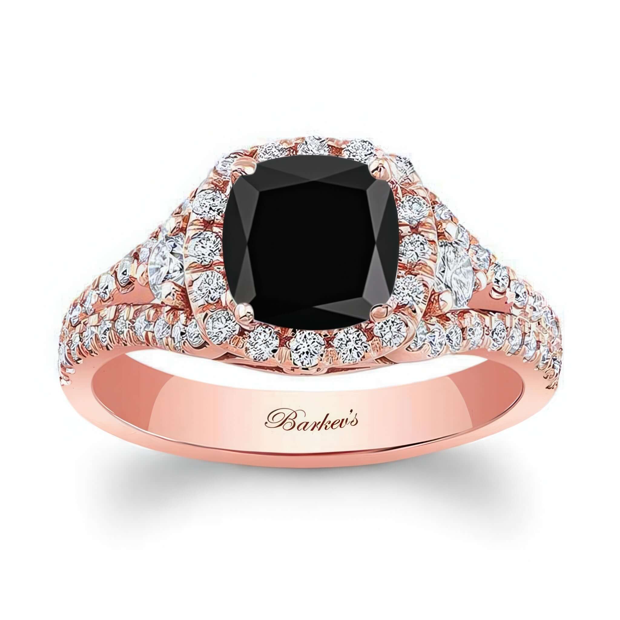 1.5 Carat Cushion Cut Black And White Diamond Ring featuring a striking black diamond center and shimmering accents.