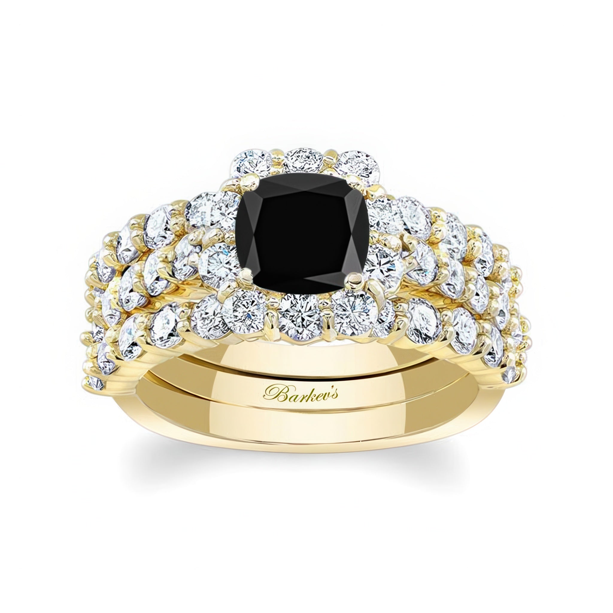 1 Carat Black And White Diamond Halo Ring Set With 2 Bands