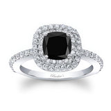 Cushion Cut Black And White Diamond Double Halo Engagement Ring