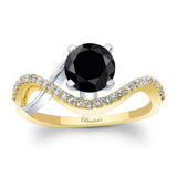 Curved Black And White Diamond Wedding Ring