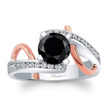 Curved Trim Black And White Diamond Engagement Ring