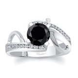 Curved Trim Black And White Diamond Engagement Ring