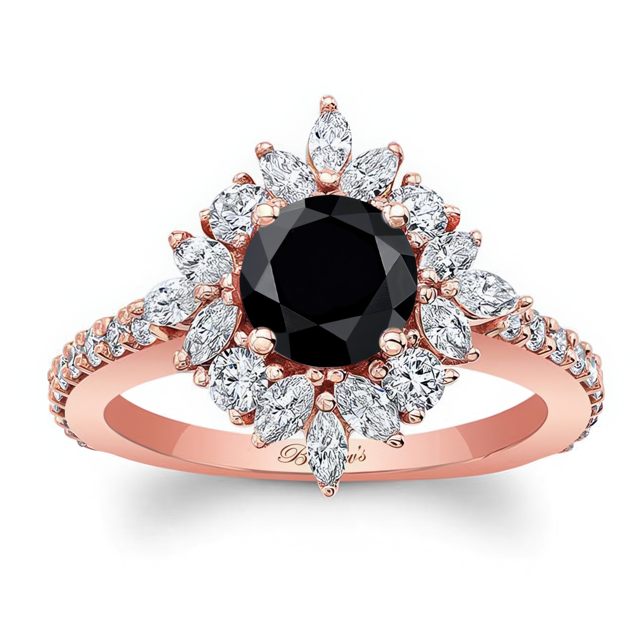 Marquise Halo Black And White Diamond Engagement Ring