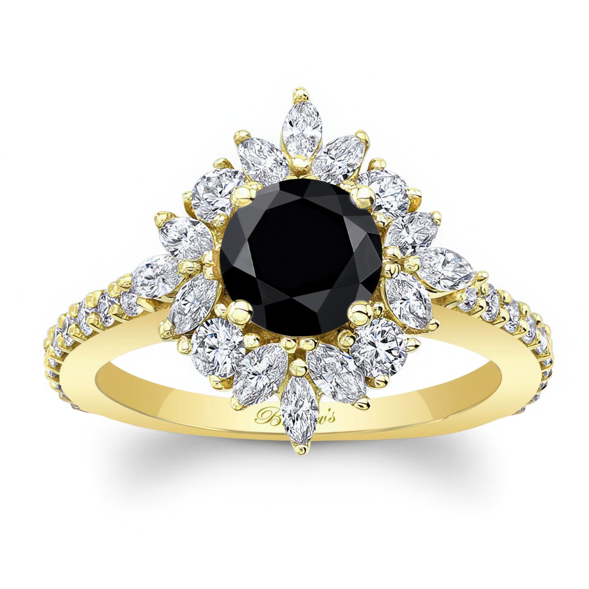 Marquise Halo Black And White Diamond Engagement Ring