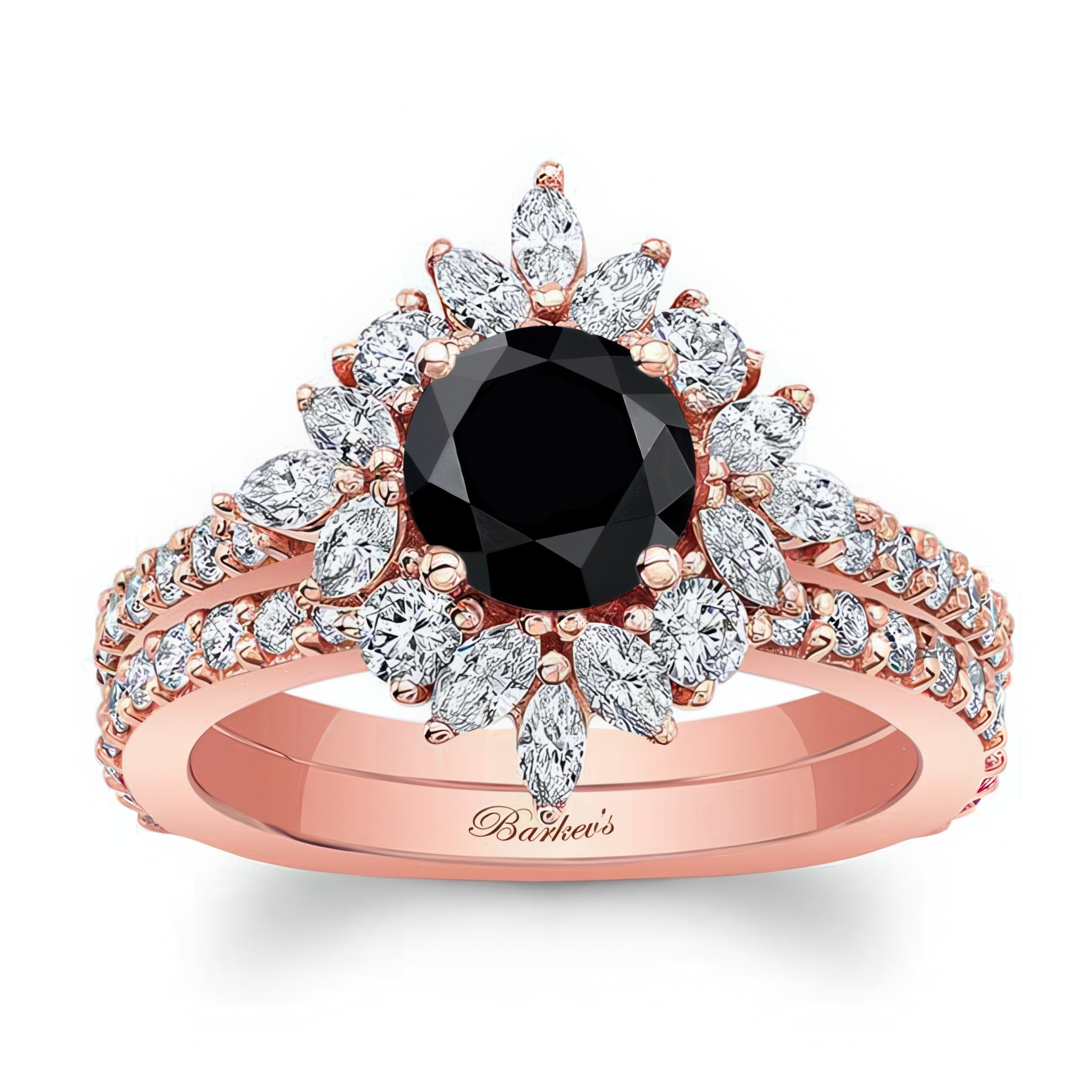 Marquise Halo Black And White Diamond Wedding Set