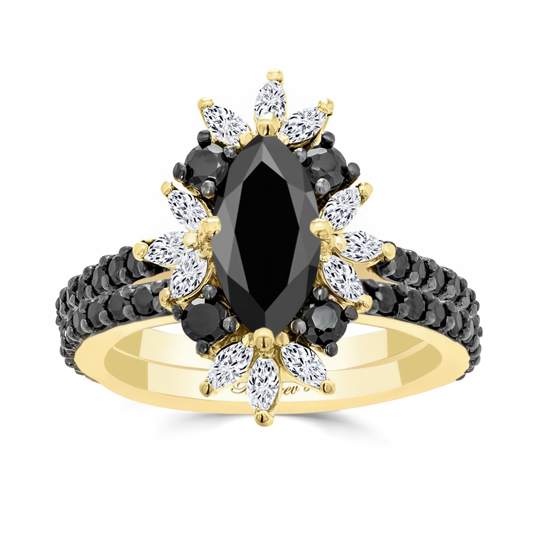 Marquise Black Diamond Wedding Set
