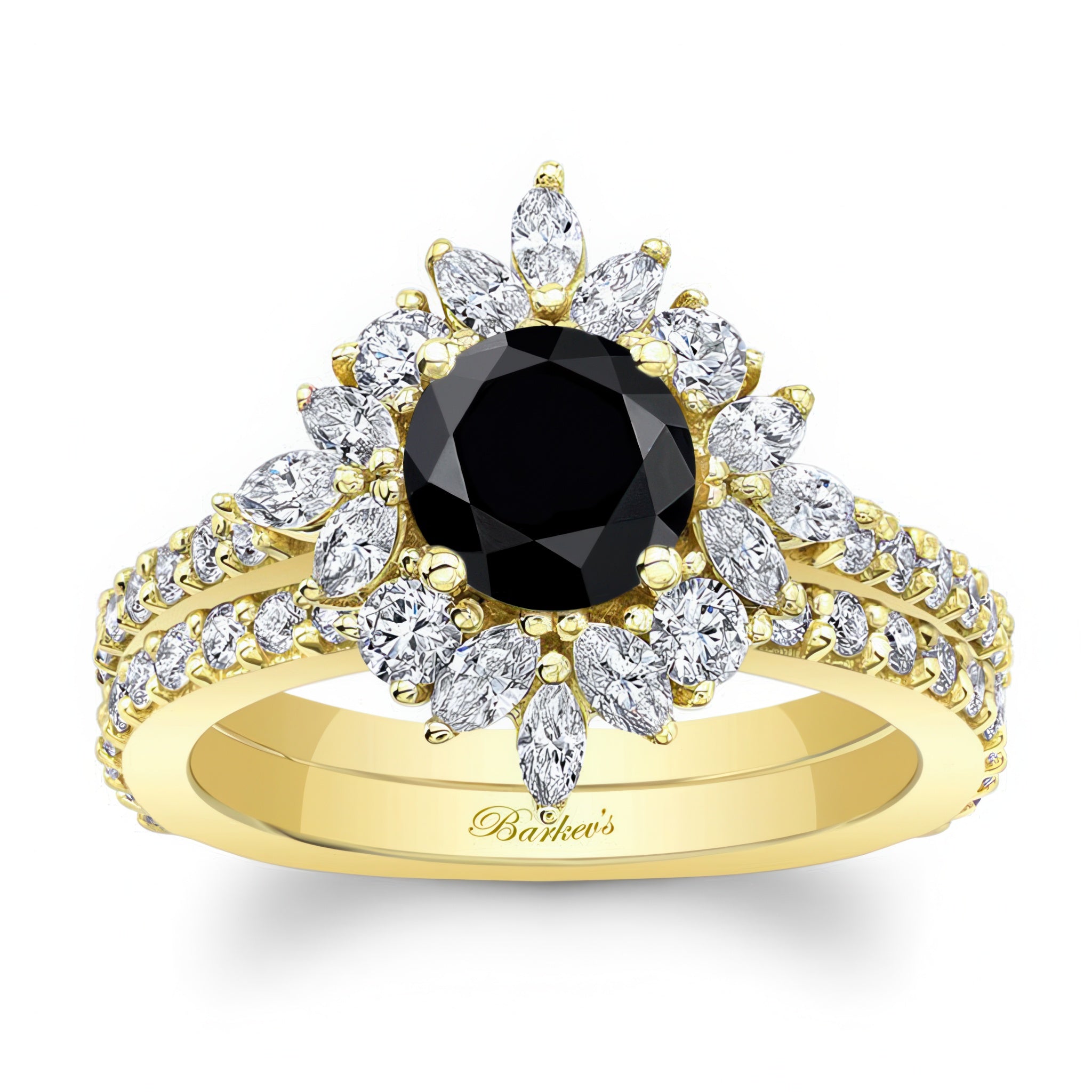 Marquise Halo Black And White Diamond Wedding Set