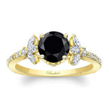 Black And White Diamond Leaf Engagement Ring