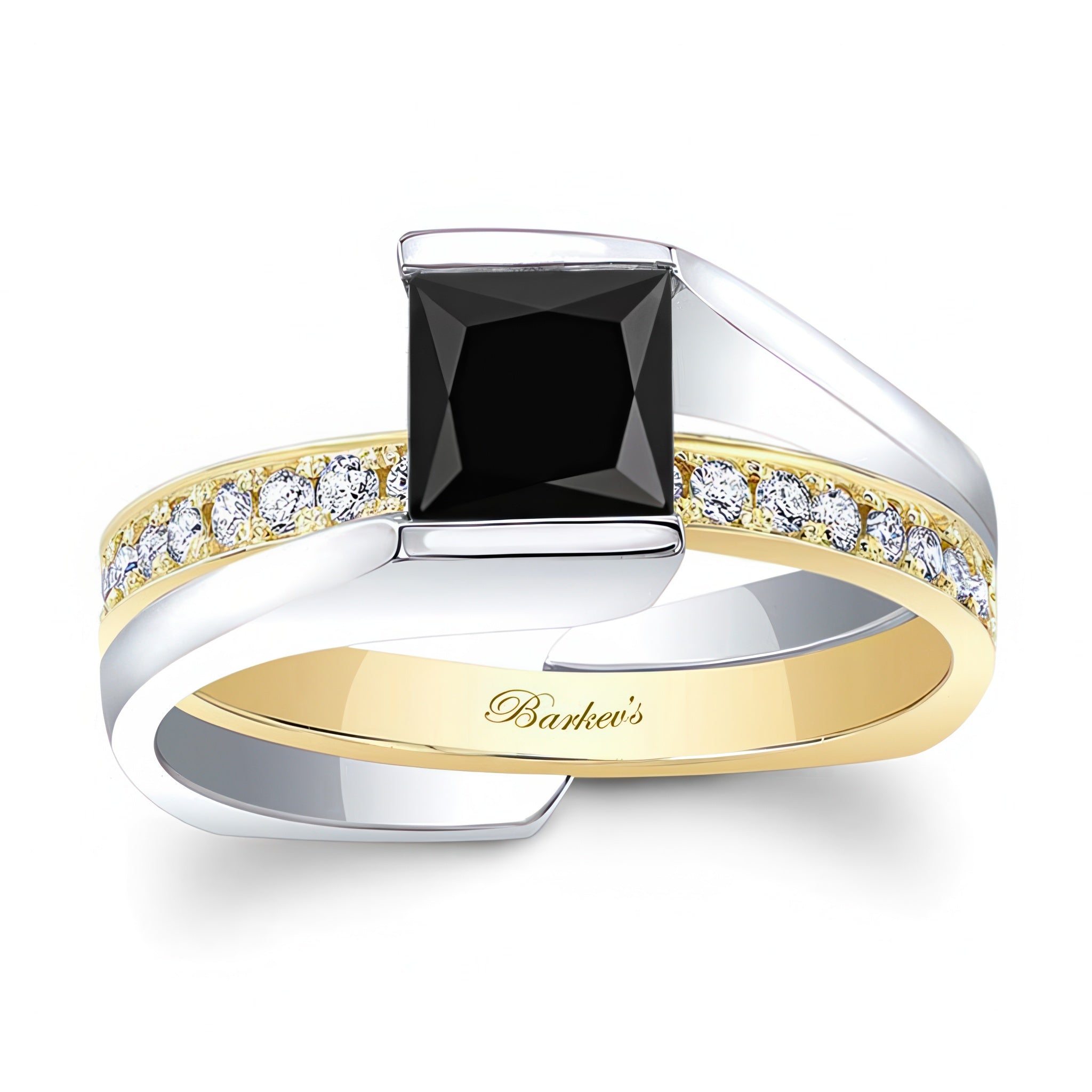 Interlocking Princess Cut Black And White Diamond Ring Set
