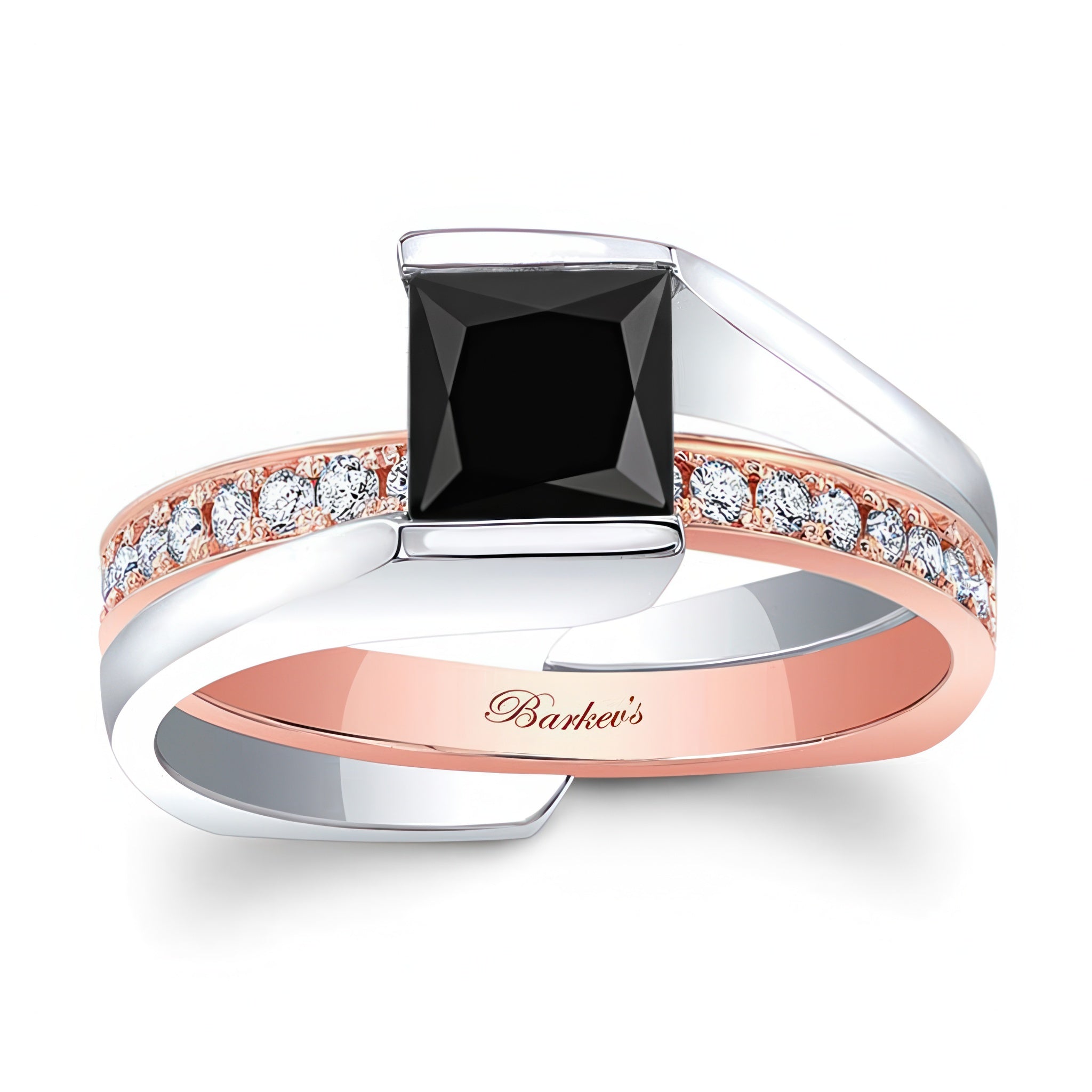 Interlocking Princess Cut Black And White Diamond Ring Set