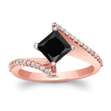 Princess Cut Black And White Diamond Bypass Ring
