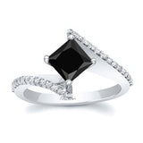 Princess Cut Black And White Diamond Bypass Ring