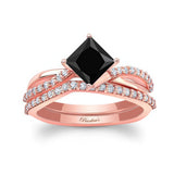 Princess Cut Black And White Diamond Twist Bridal Set
