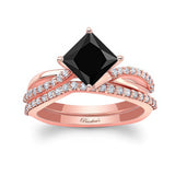 2 Carat Princess Cut Black And White Diamond Twist Bridal Set