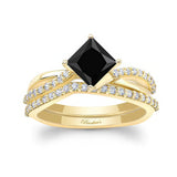 Princess Cut Black And White Diamond Twist Bridal Set