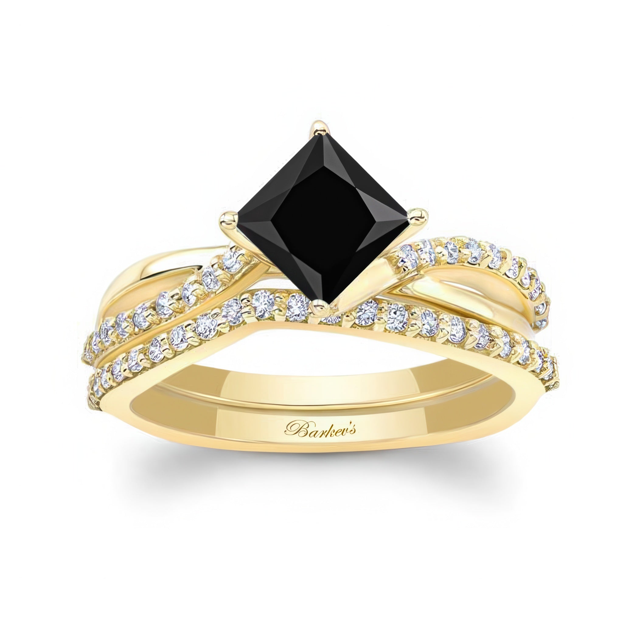 Princess Cut Black And White Diamond Twist Bridal Set