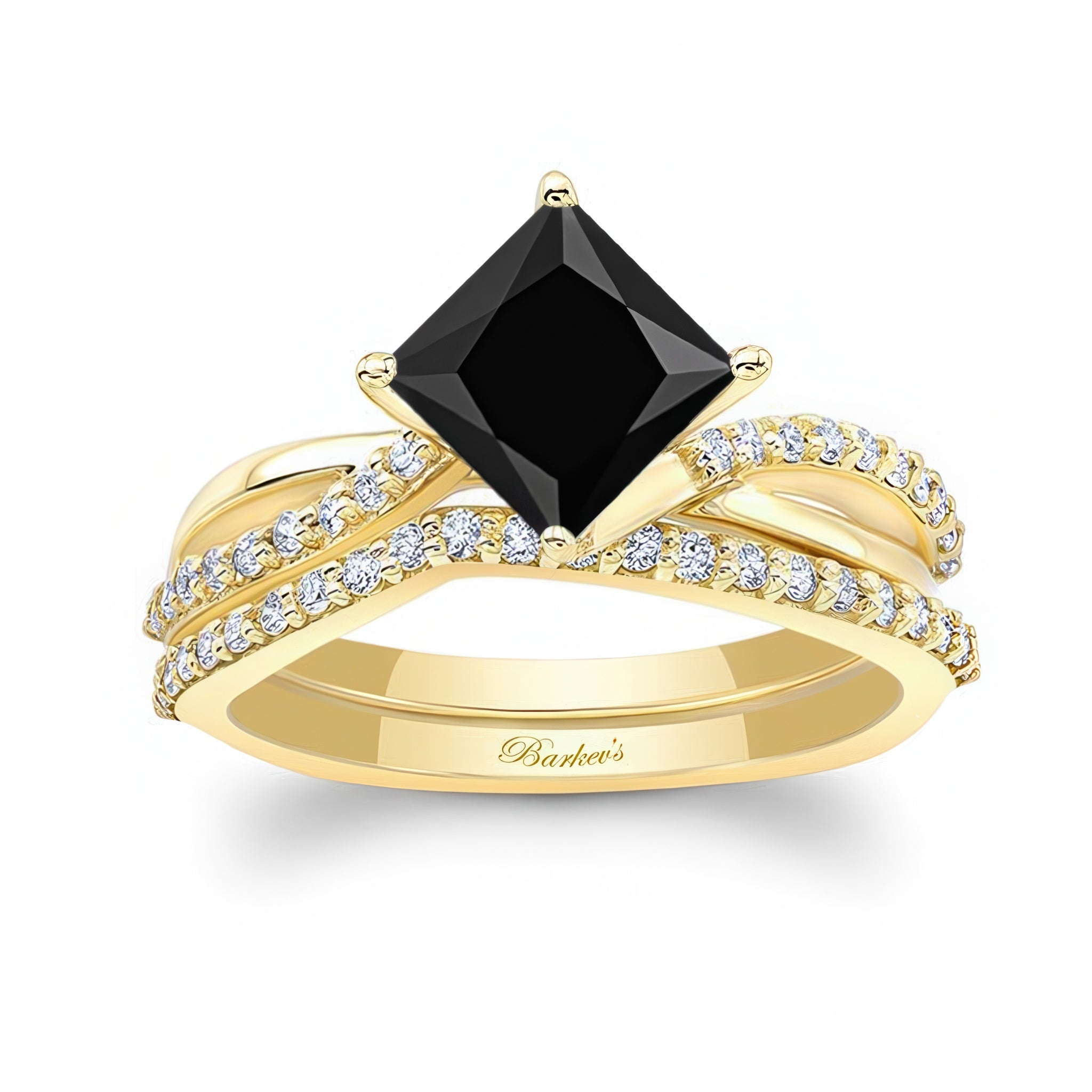 2 Carat Princess Cut Black And White Diamond Twist Bridal Set