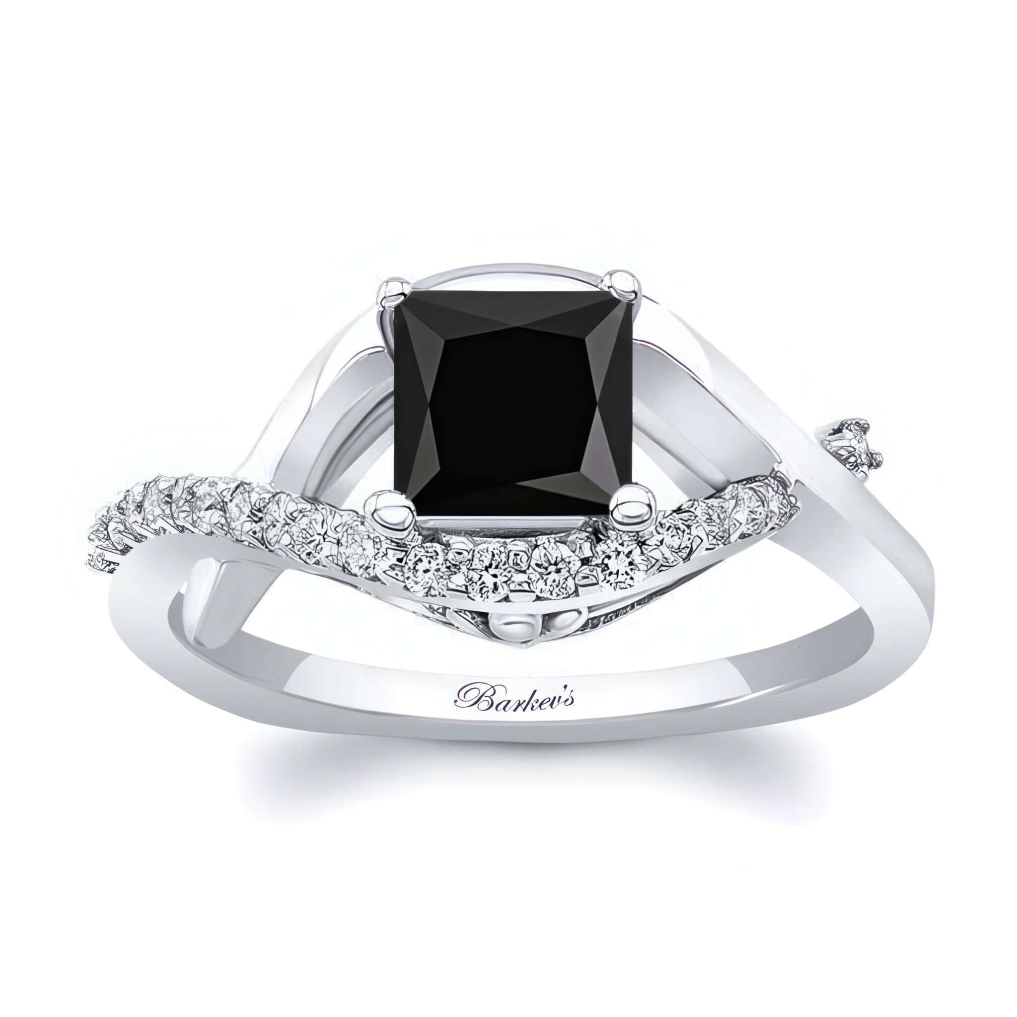 Criss Cross Princess Cut Black And White Diamond Engagement Ring featuring a stunning black diamond center and sparkling accents.