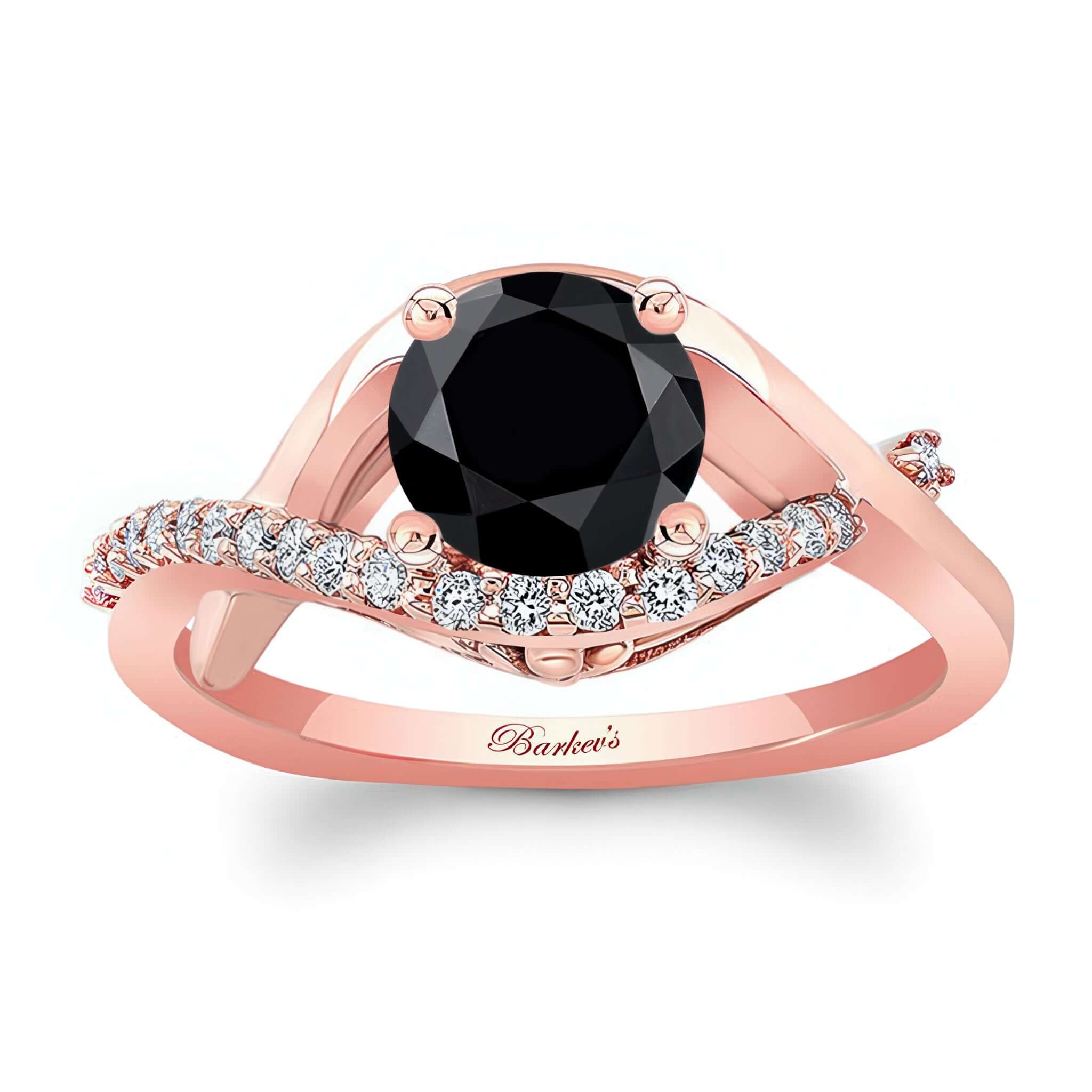 Criss Cross Black And White Diamond Engagement Ring with a round center and intricate design.