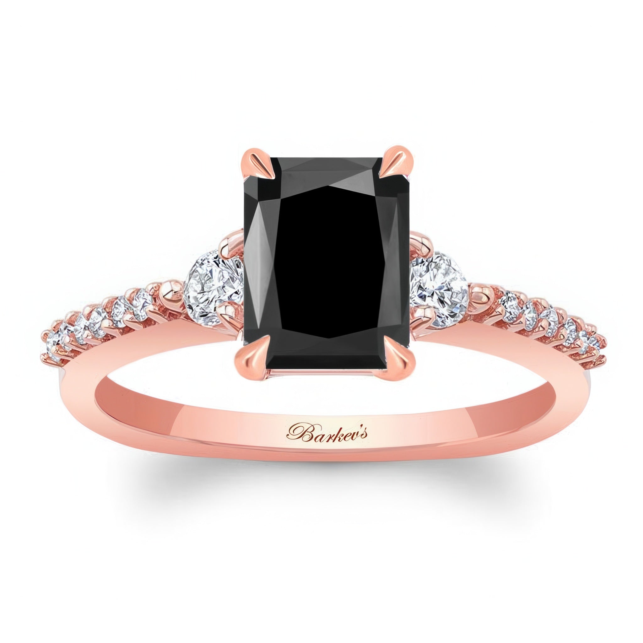Black And White Diamond 3 Stone Radiant Cut Engagement Ring
