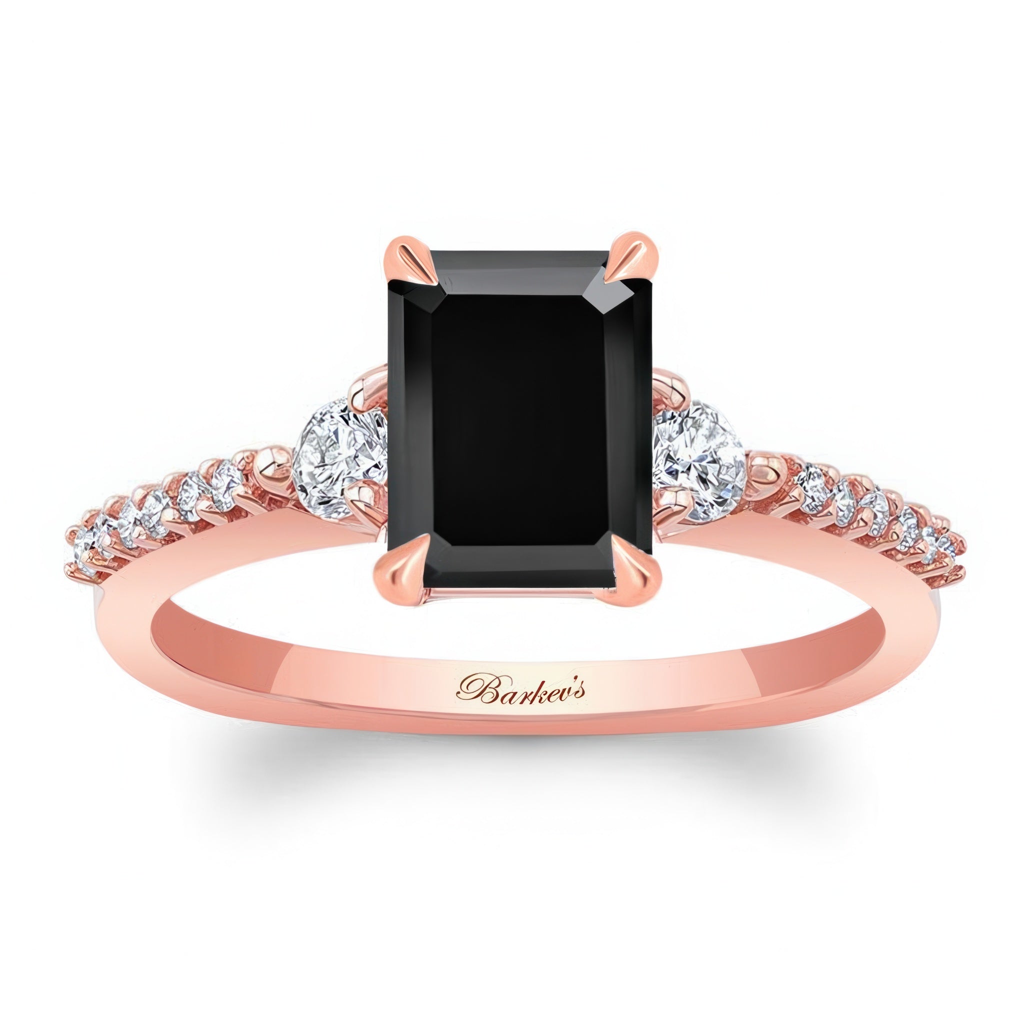 Black And White Diamond 3 Stone Emerald Cut Engagement Ring