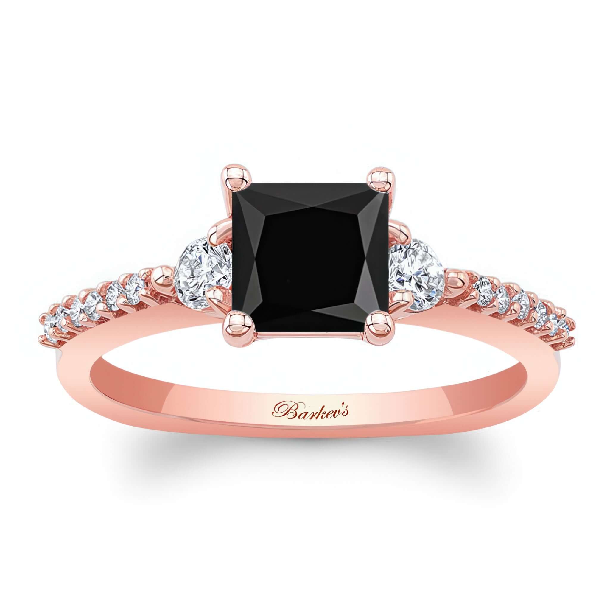 Black And White Diamond 3 Stone Princess Cut Engagement Ring with prong-set black and white diamonds.