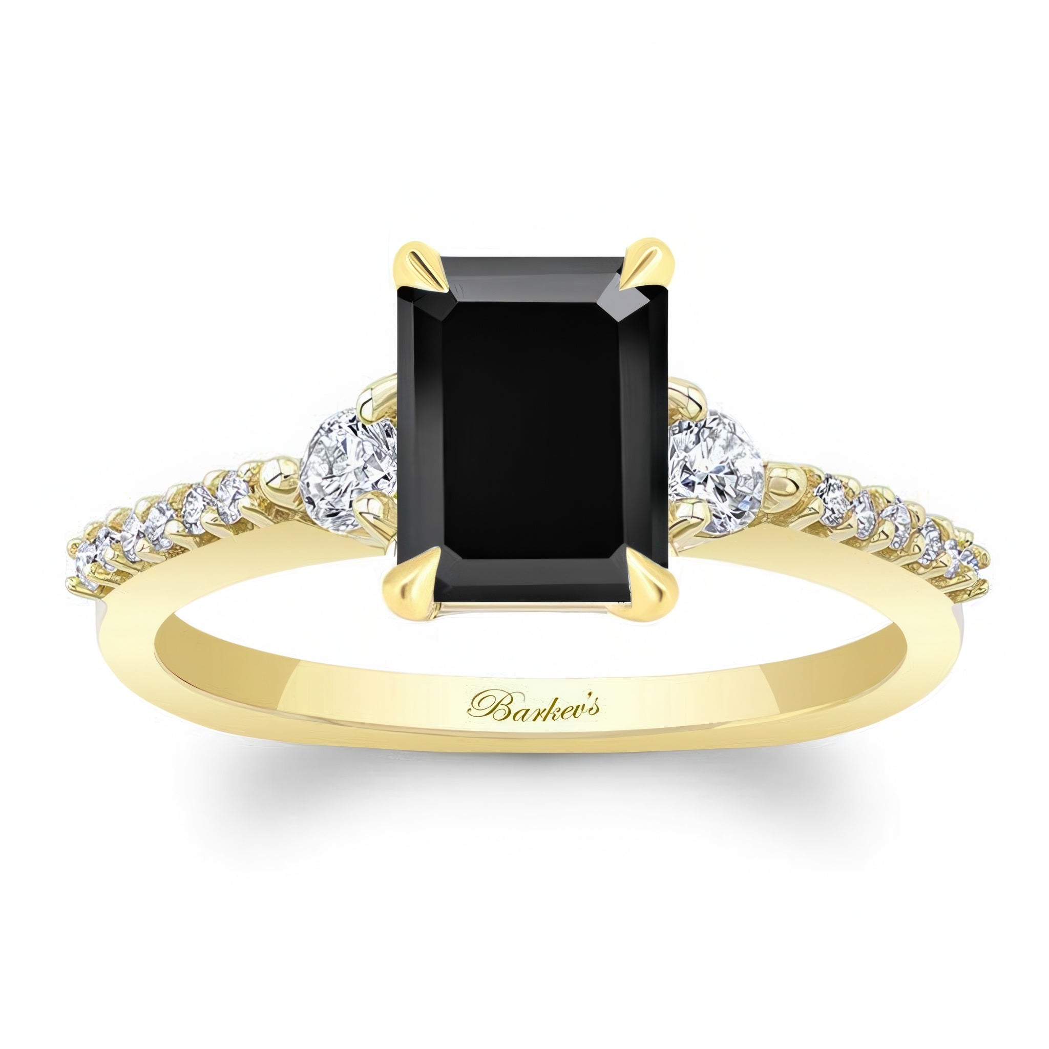 Black And White Diamond 3 Stone Emerald Cut Engagement Ring