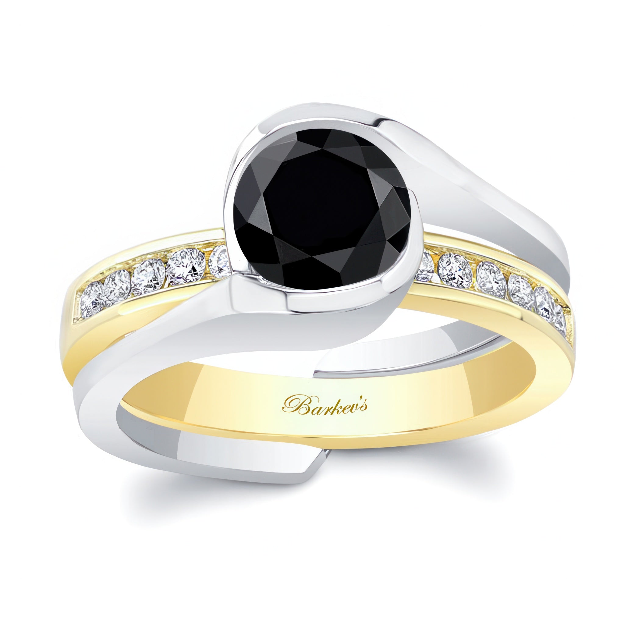 Half Bezel Black And White Diamond Interlocking Bridal Set