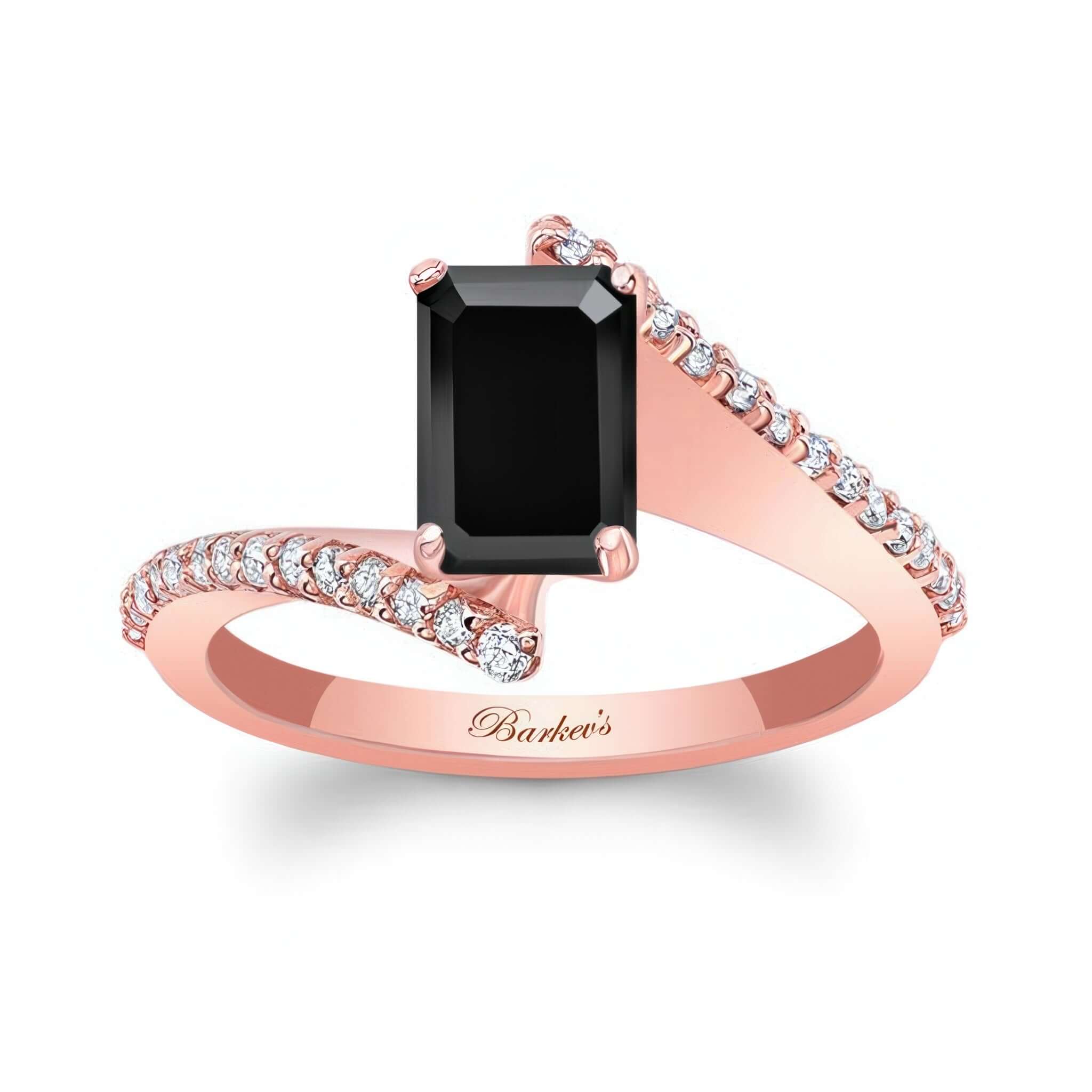 Emerald Cut Black And White Diamond Pave Engagement Ring with black diamond center and sparkling sides