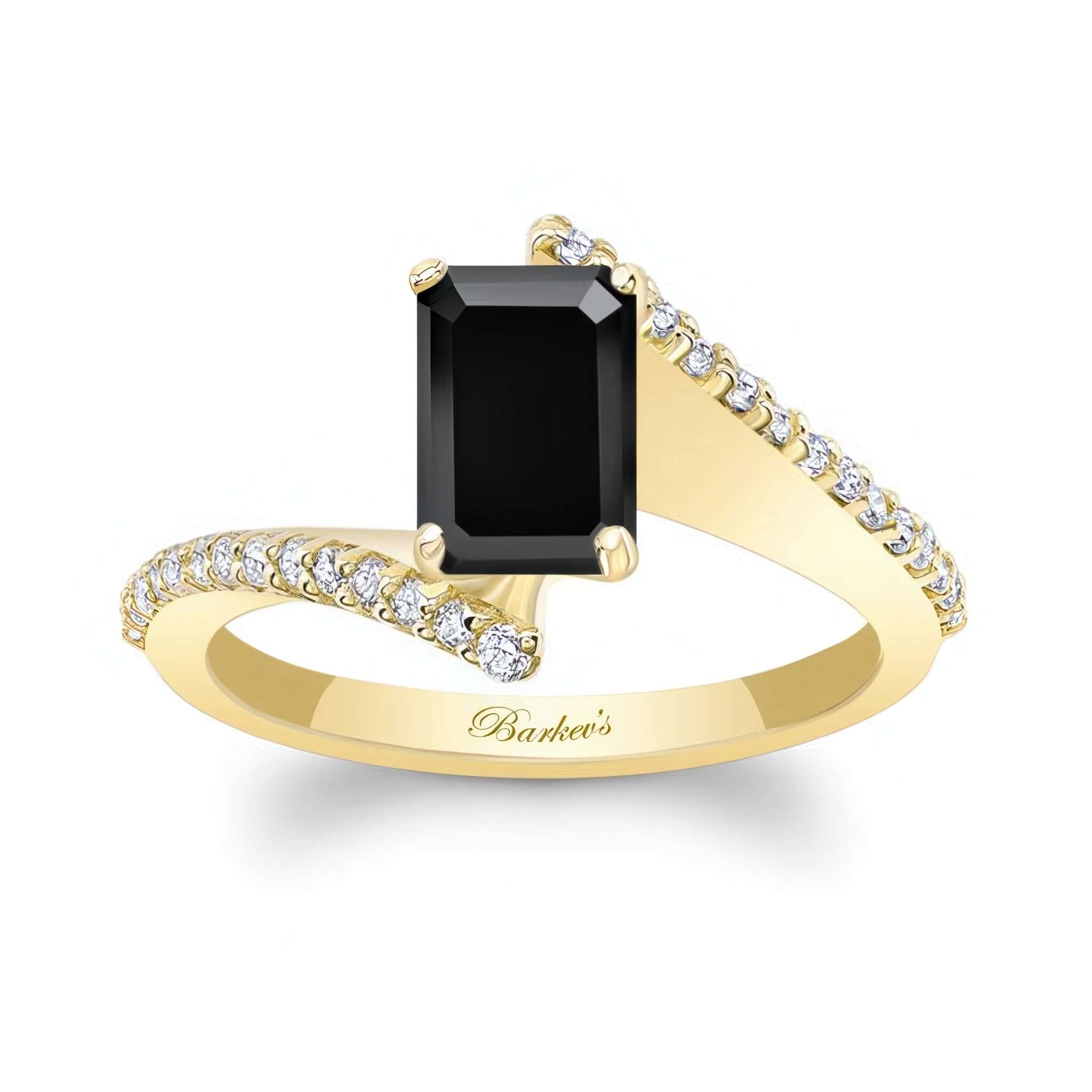 Emerald Cut Black And White Diamond Pave Engagement Ring with a striking black diamond centerpiece.