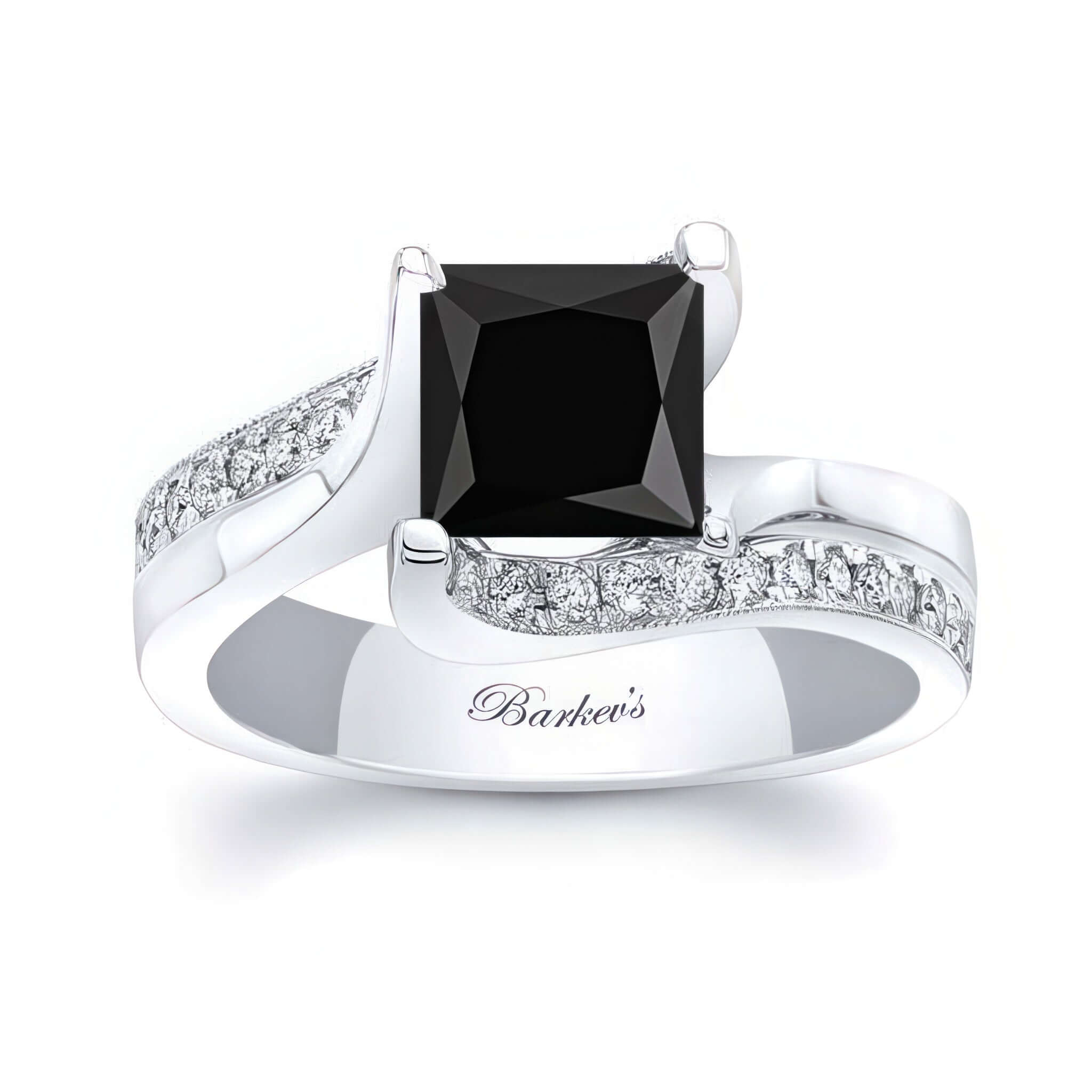 1.25 Carat Black And White Diamond Ring featuring a black princess cut center and pave set diamond shoulders.