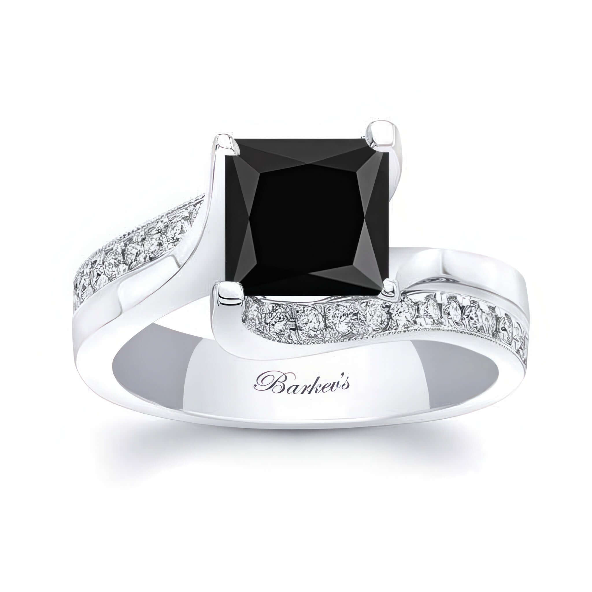 2.00 Carat Black And White Diamond Ring featuring a princess cut black diamond and pave set shoulders.