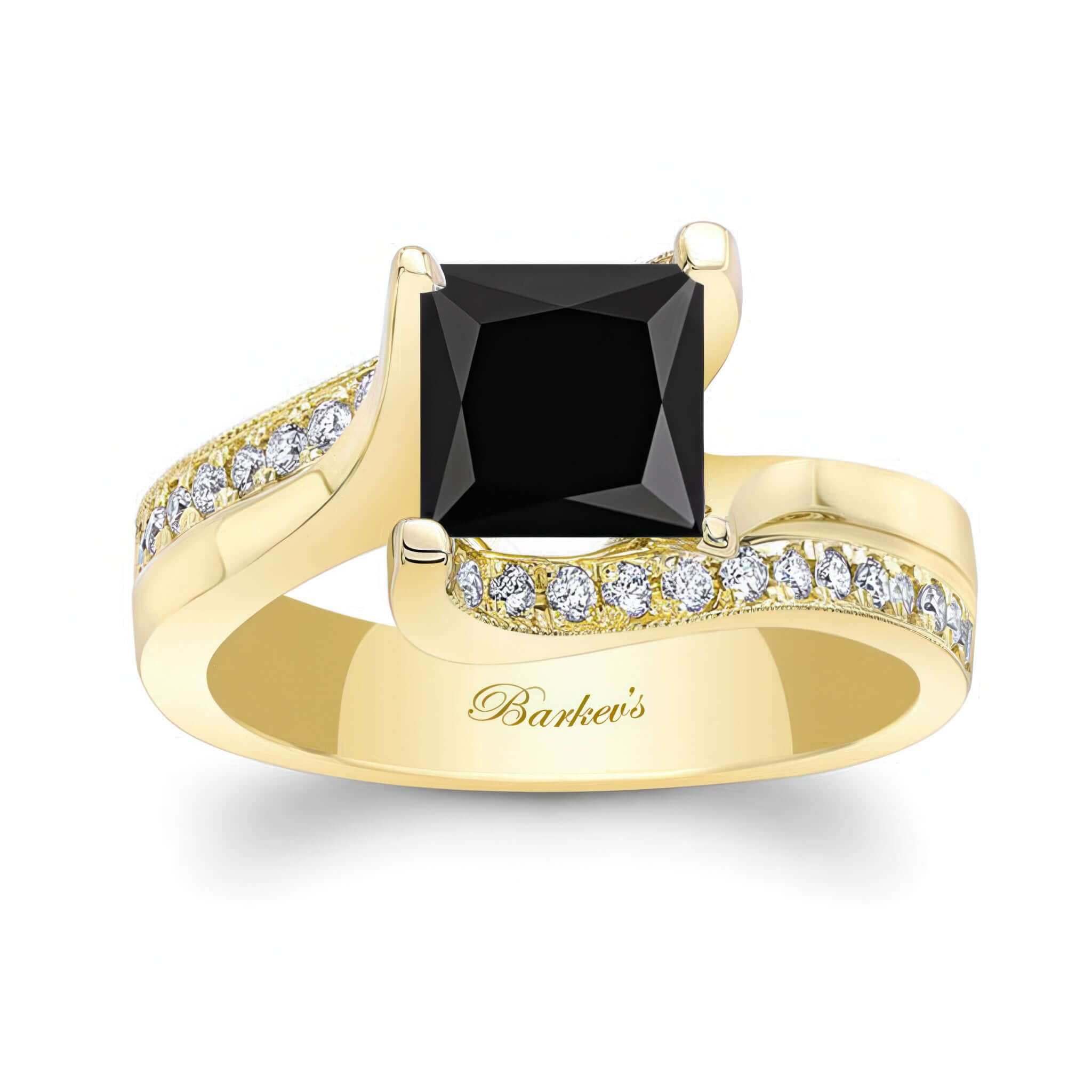 1.25 Carat Black And White Diamond Ring featuring a princess cut center and pave set diamonds.