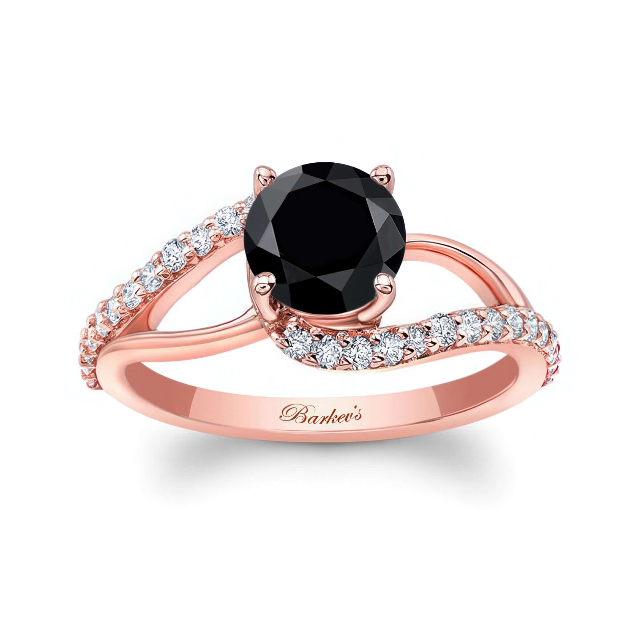 Split Shank Black And White Diamond Ring featuring a round black diamond and sparkling white diamonds on split shoulders.