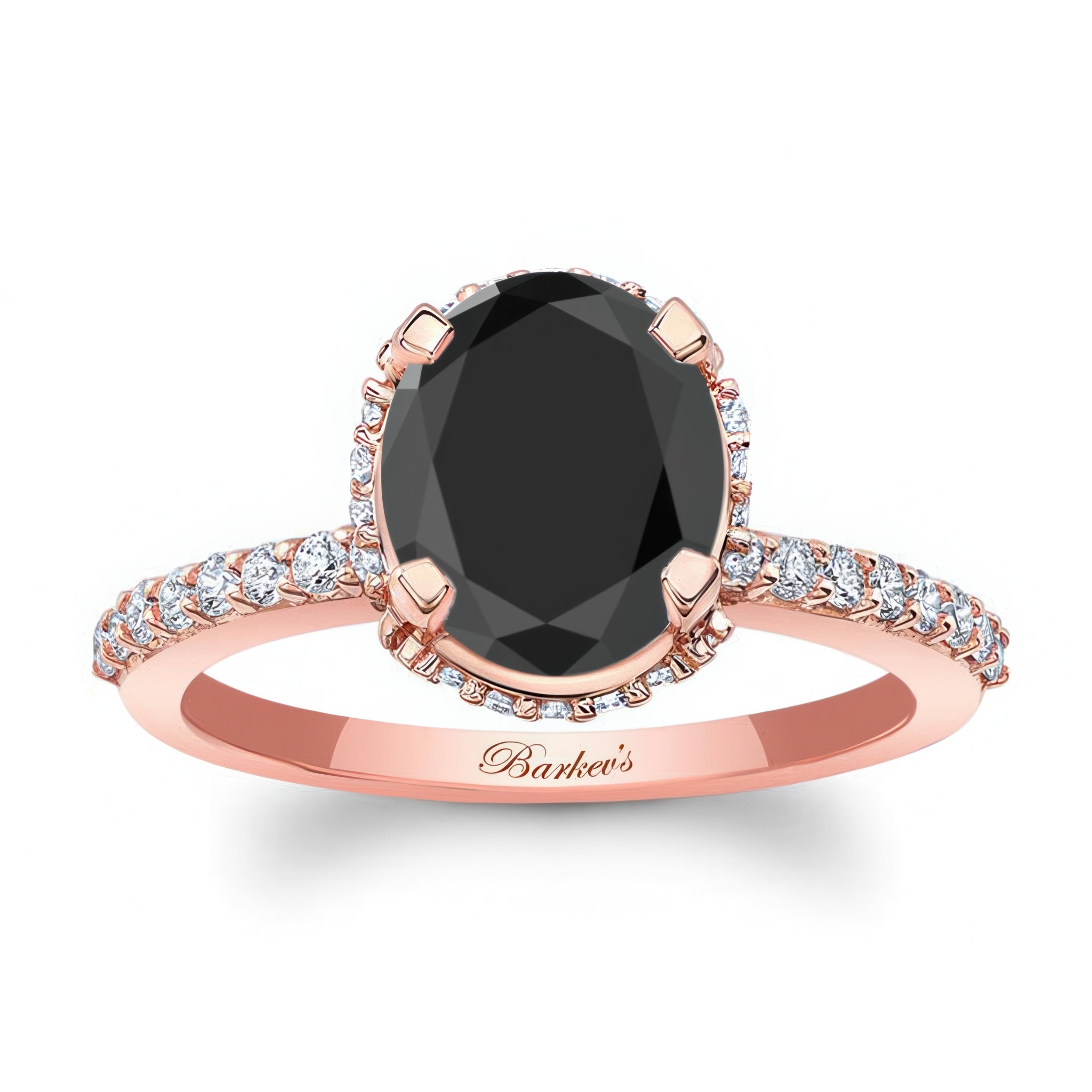 Hidden Halo Oval Black And White Diamond Engagement Ring