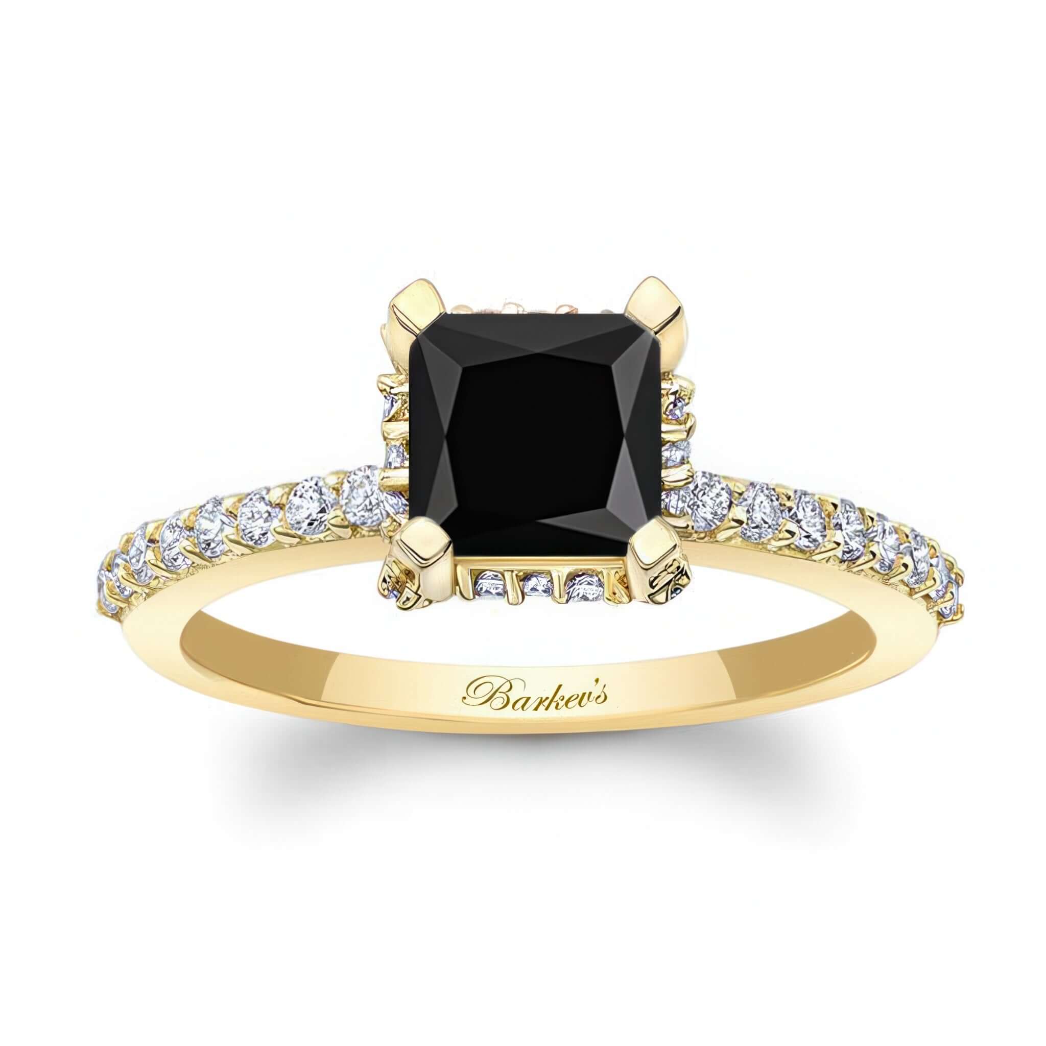 Hidden Halo Princess Cut Black And White Diamond Engagement Ring showcasing a stunning black diamond and delicate setting.