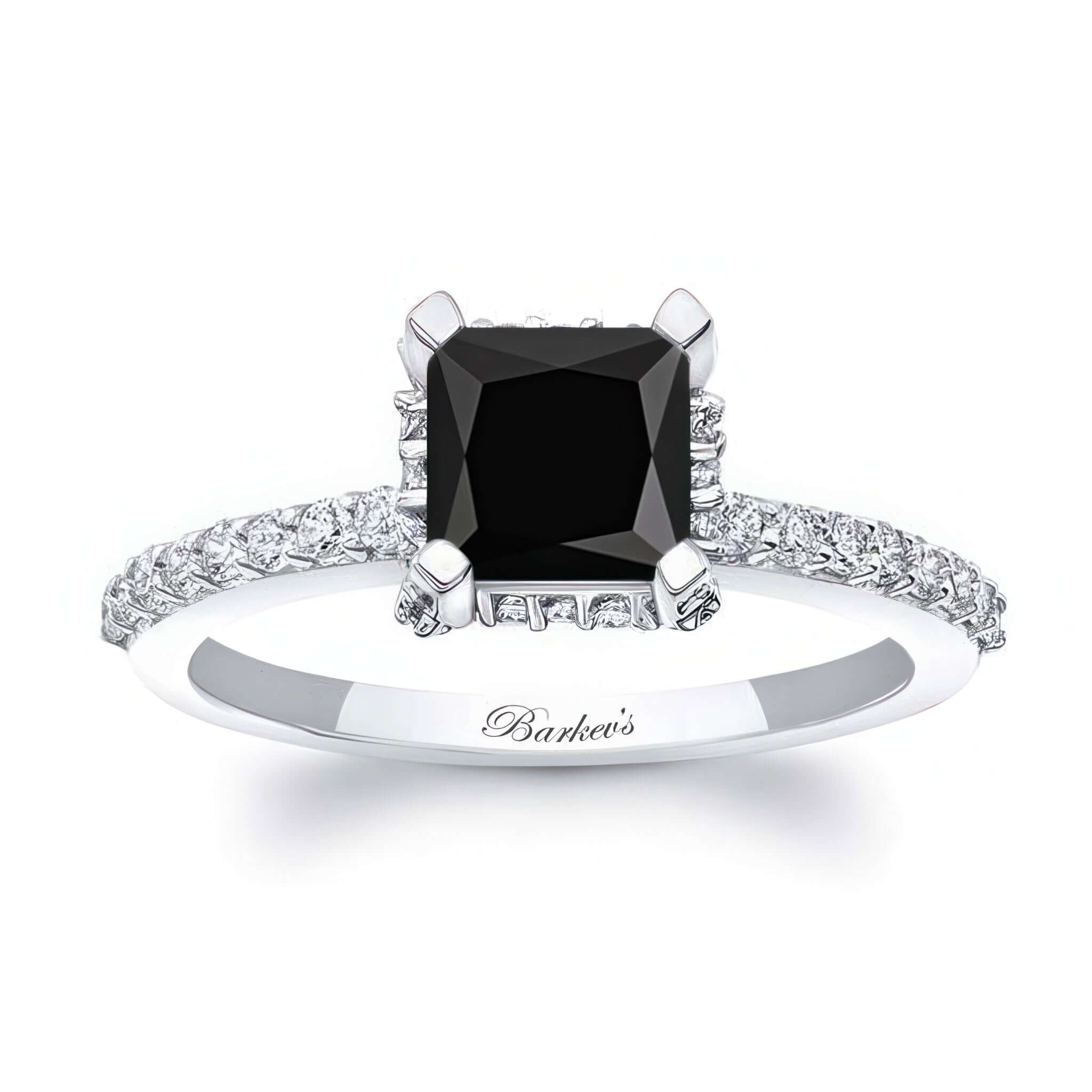 Hidden Halo Princess Cut Black And White Diamond Engagement Ring featuring a stunning black diamond center stone.