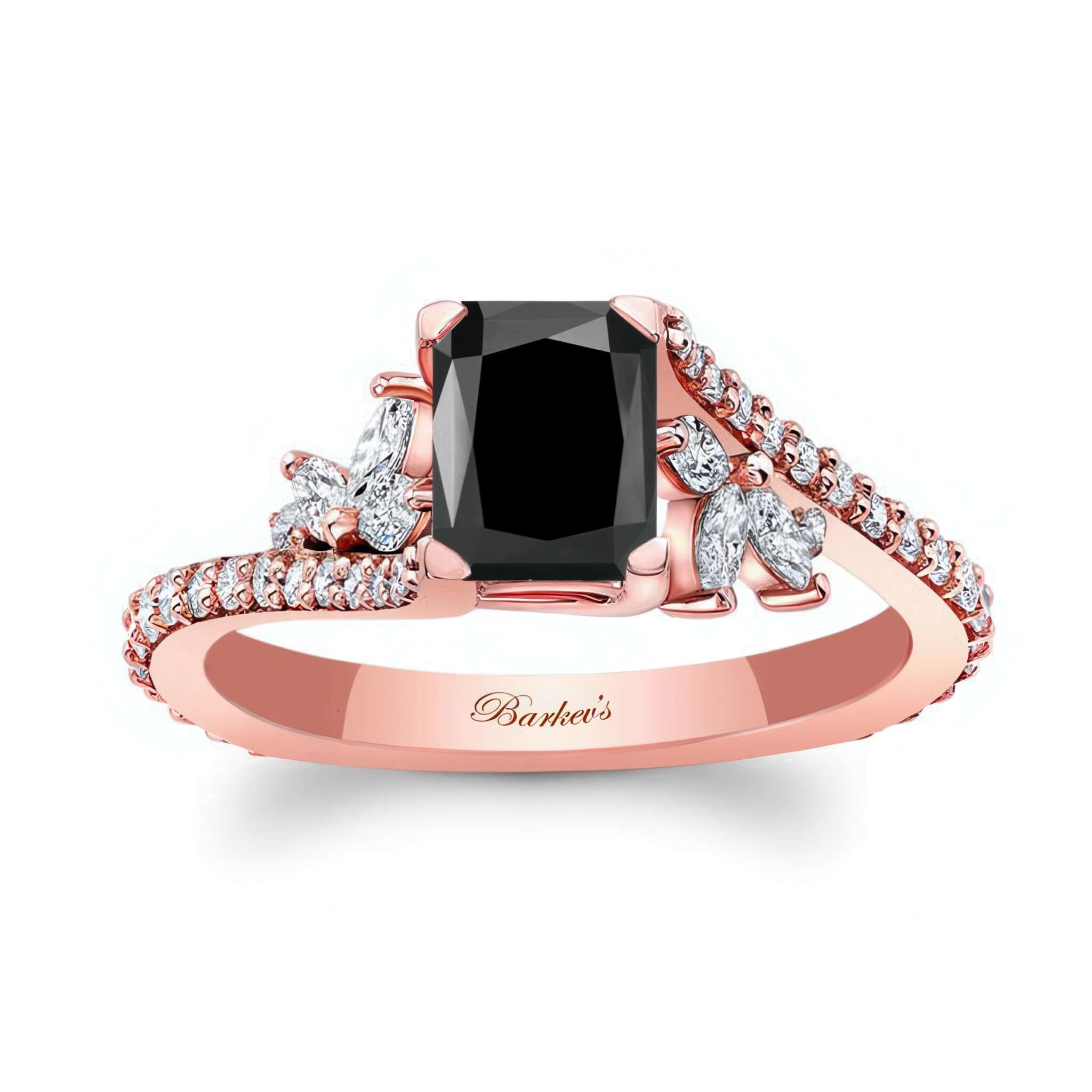 1 Carat Radiant Cut Black And White Diamond Ring showcasing prong set black diamond and delicate white diamonds.