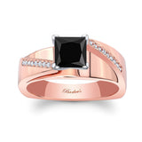Princess Cut Pave Black And White Diamond Engagement Ring