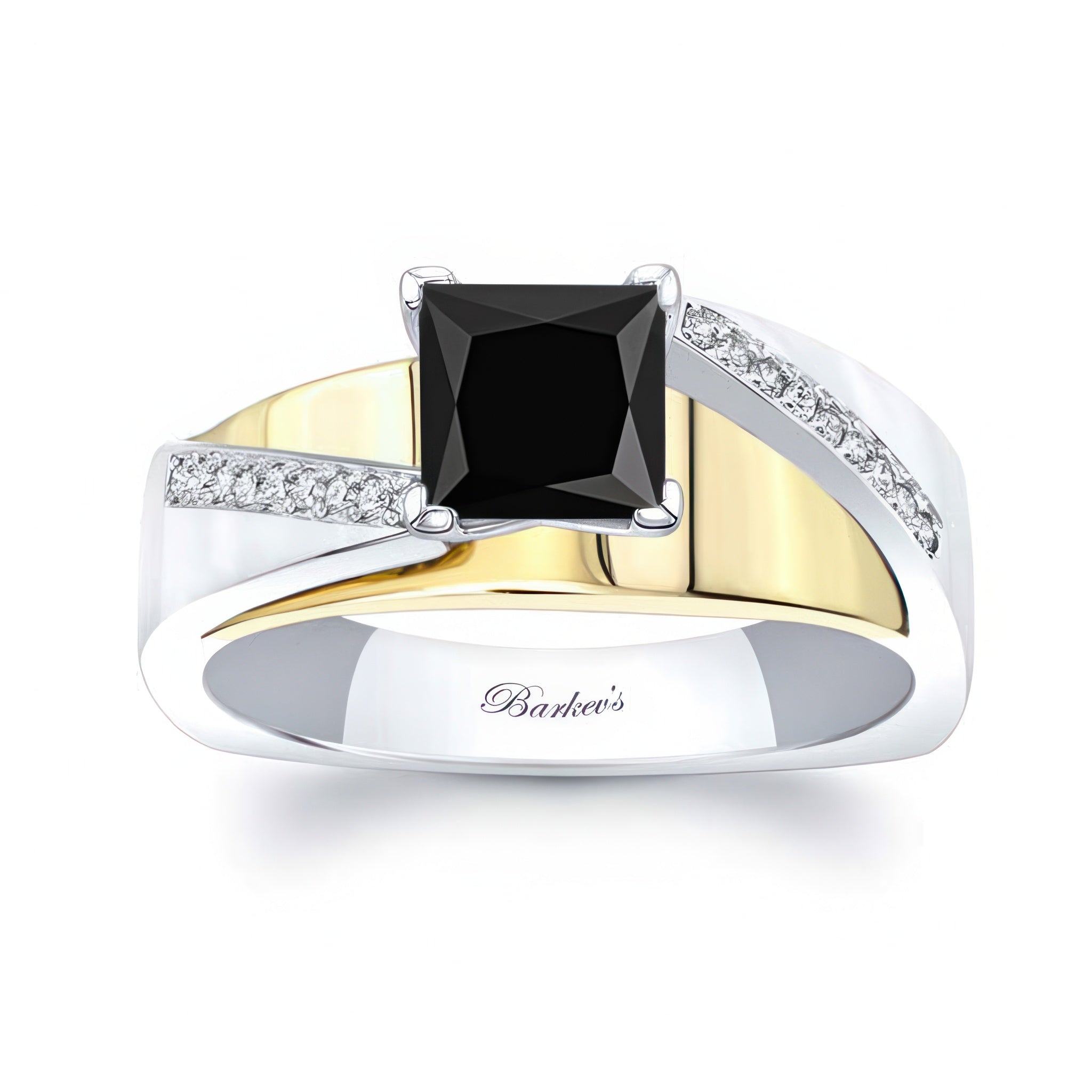 Princess Cut Pave Black And White Diamond Engagement Ring