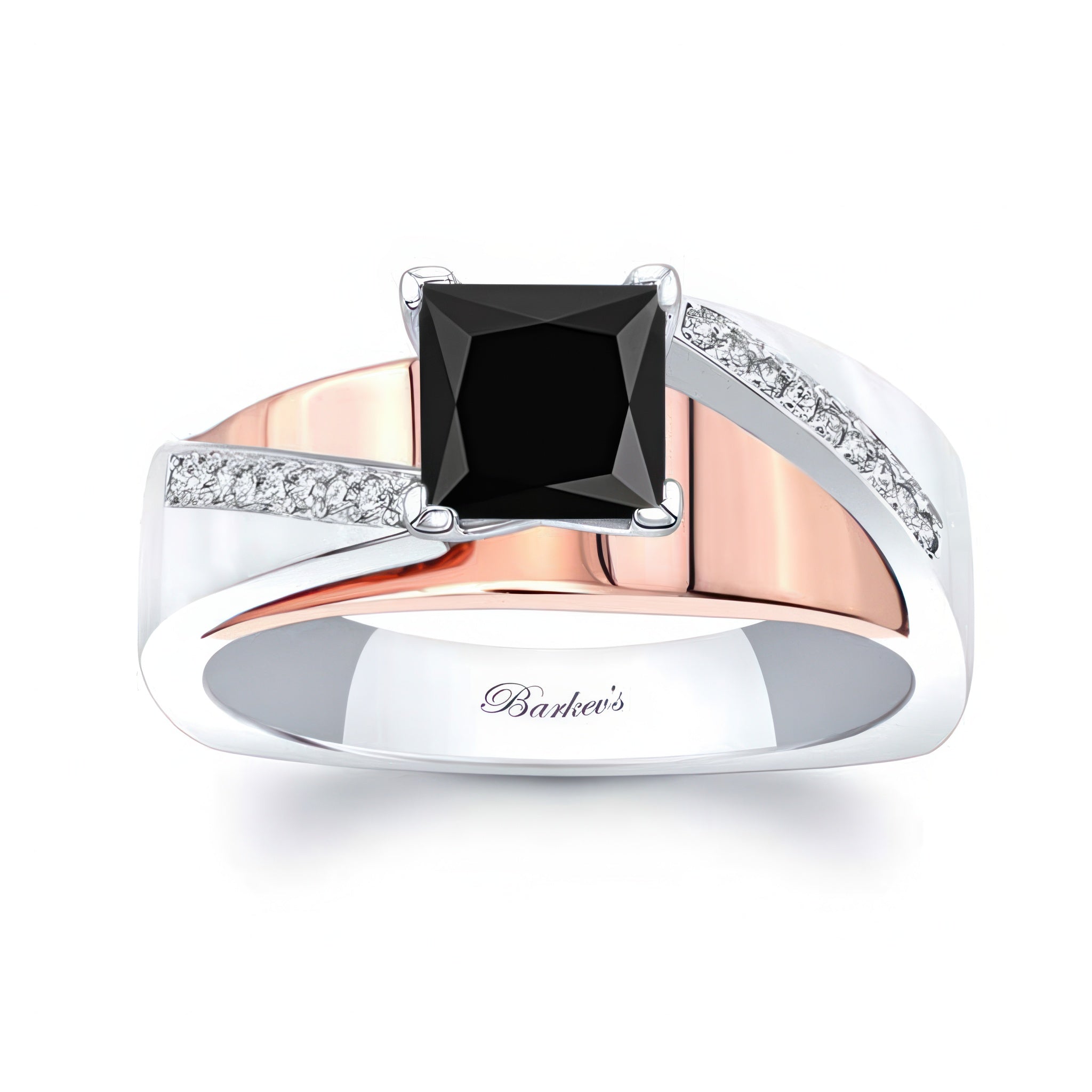 Princess Cut Pave Black And White Diamond Engagement Ring