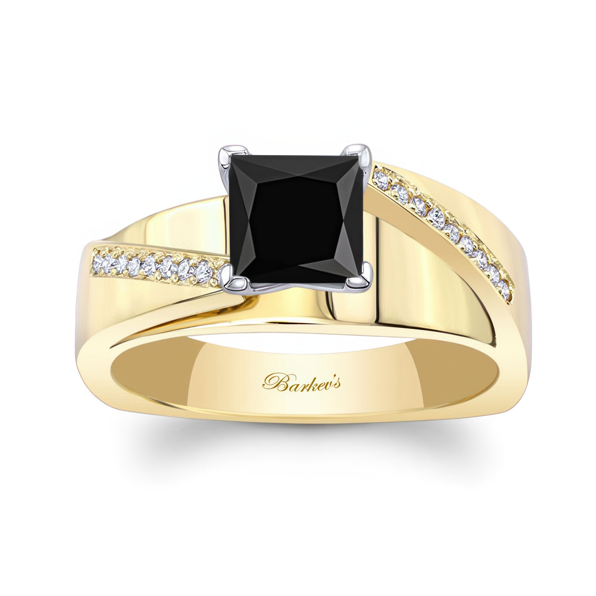 Princess Cut Pave Black And White Diamond Engagement Ring