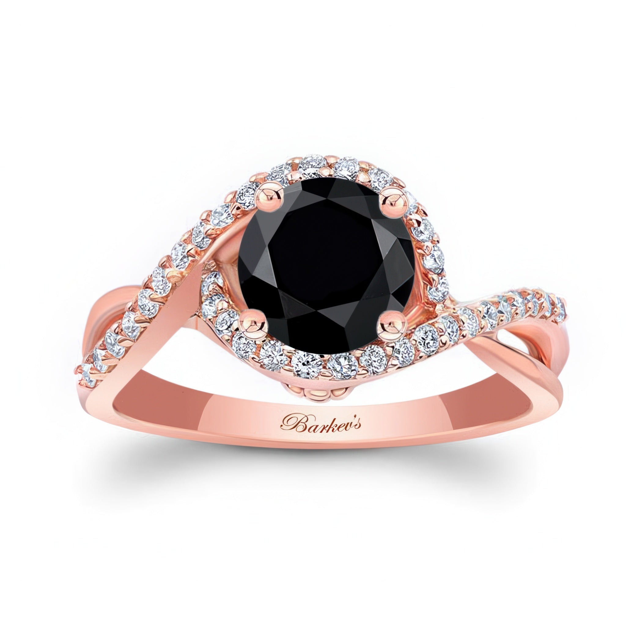 Twisted Halo Black And White Diamond Engagement Ring