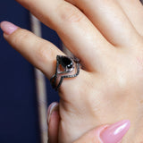 Unique Pear Shaped Black Diamond Wedding Set