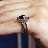 Unique Pear Shaped Black Diamond Wedding Set